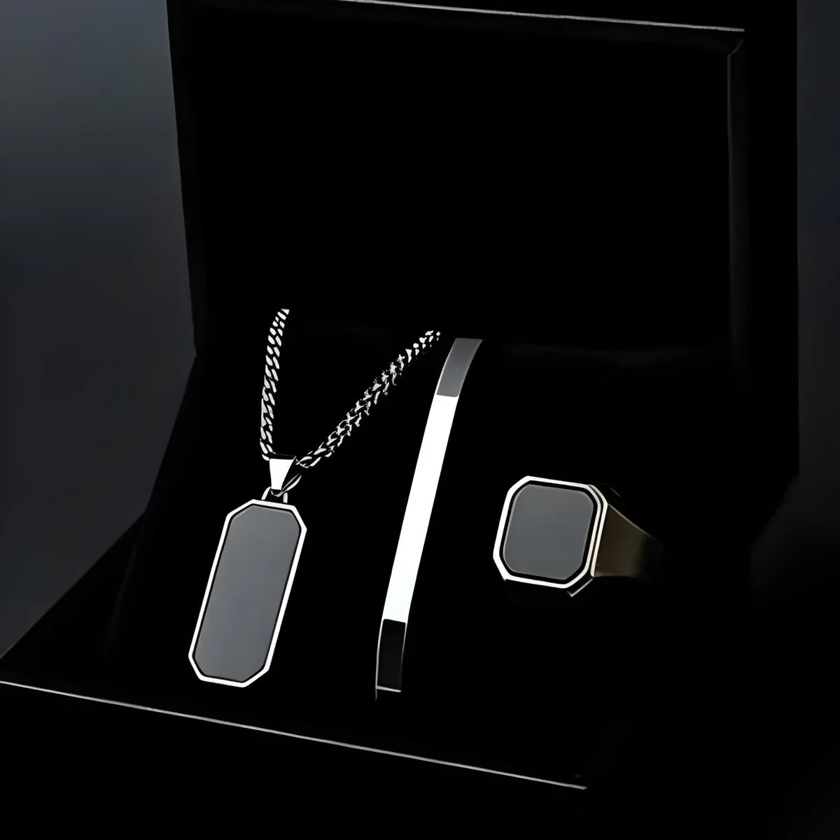Black Onyx Men's Luxury Jewelry Set- Necklace, Bracelet & Ring